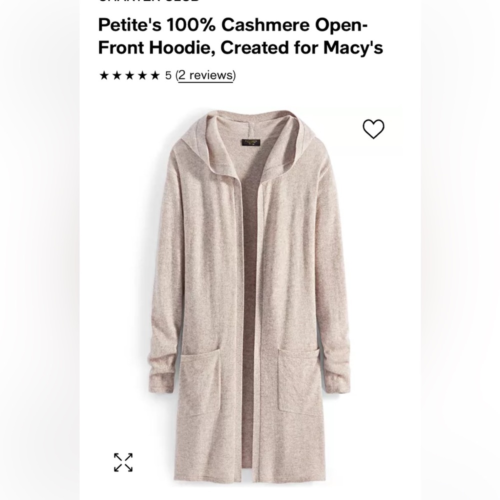 CHARTER CLUB
Petite's 100% Cashmere Open-Front Hoodie, Created for Macy's/ M